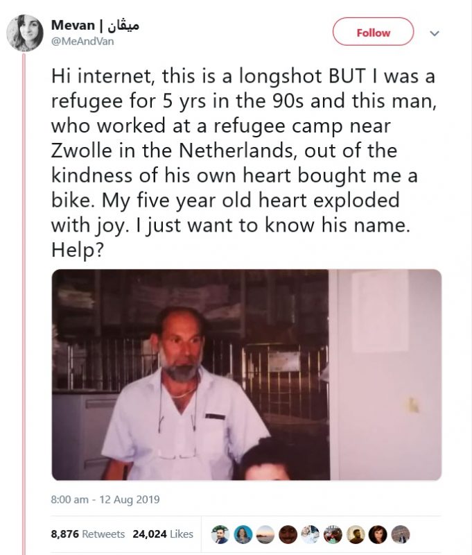 Com ajuda da internet, ex-refugiada reencontra homem que deu a ela uma bicicleta há 24 anos