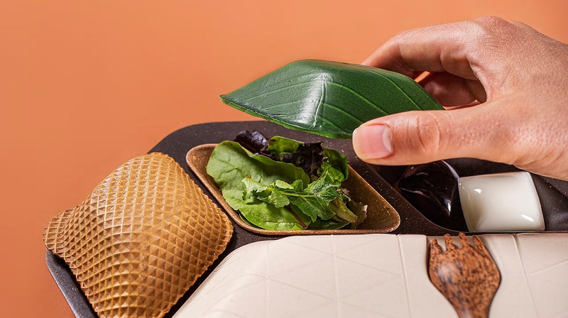Pra reduzir geração de lixo, comida de avião pode vir em bandeja e embalagens biodegradáveis e... comestíveis!