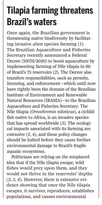 Uma das mais importantes publicações científicas do mundo, Science destaca ameaça de decreto do governo a espécies aquáticas brasileiras