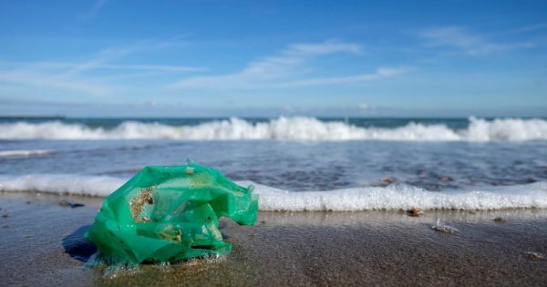 embalagem de plástico jogada no mar